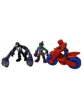 Marvel SpiderMan w/ Motorcycle Green Goblin & Venom Action Figure Lot #J7C
